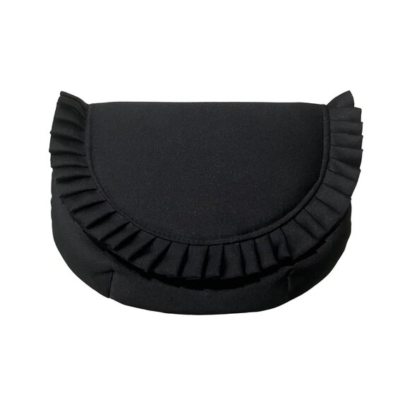 La Regale Handbags - Vintage 70s 80s Black Satin Ruffle Evening Bag Shoulder Strap Romantic Retro